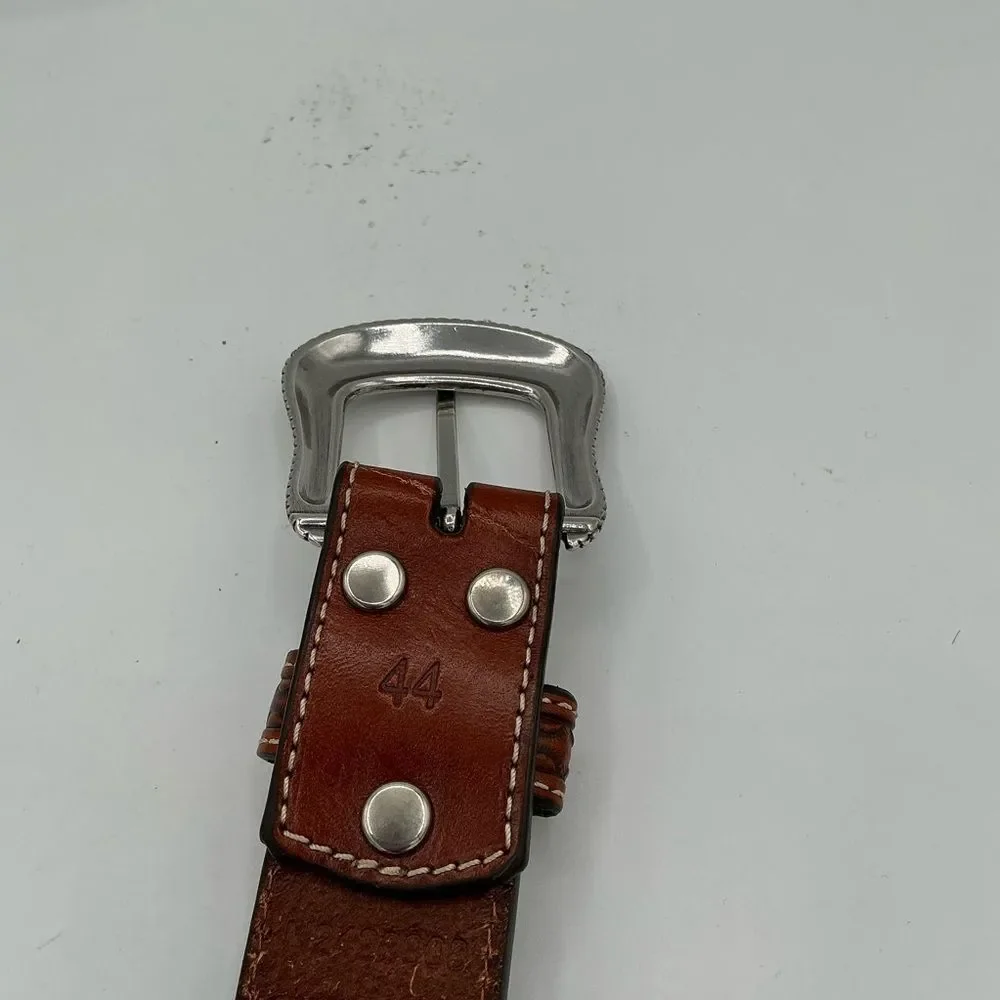 NOCONA Rawhide Leather & Cross Conchos Western Belt Silver Buckle Cowboy